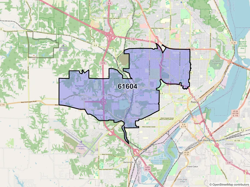 Map of ZIP Code 61604 — Peoria, IL
