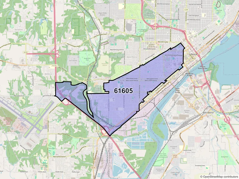 Map of ZIP Code 61605 — Peoria, IL