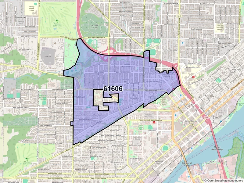 Map of ZIP Code 61606 — Peoria, IL