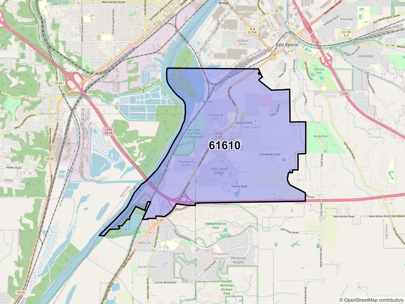 Map of Creve Coeur, Illinois and ZIP codes