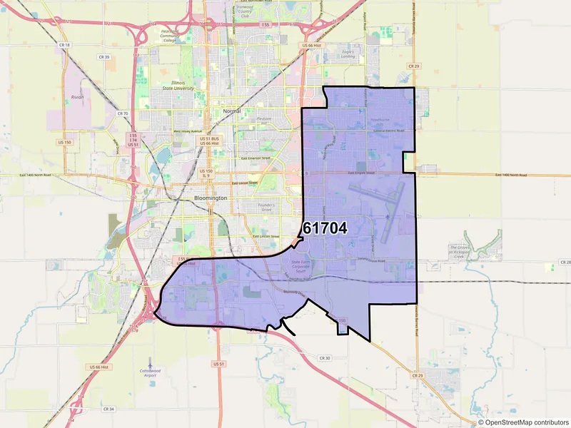 Map of ZIP Code 61704 — Bloomington, IL