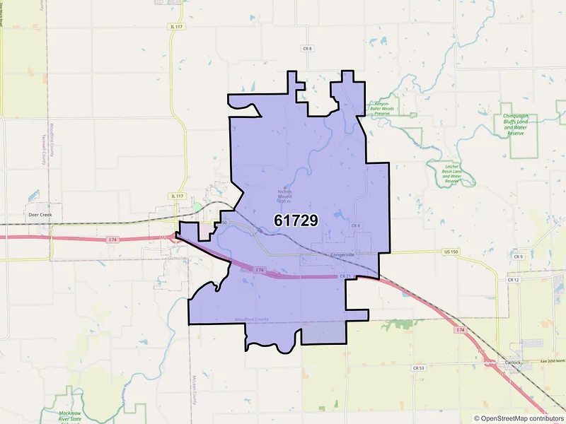 Map of Congerville, Illinois and ZIP codes