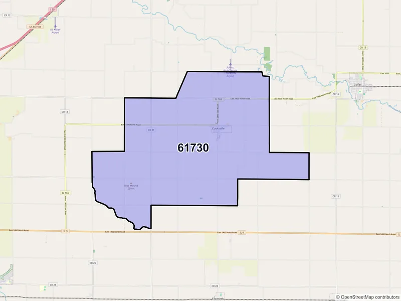 Map of Cooksville, Illinois and ZIP codes