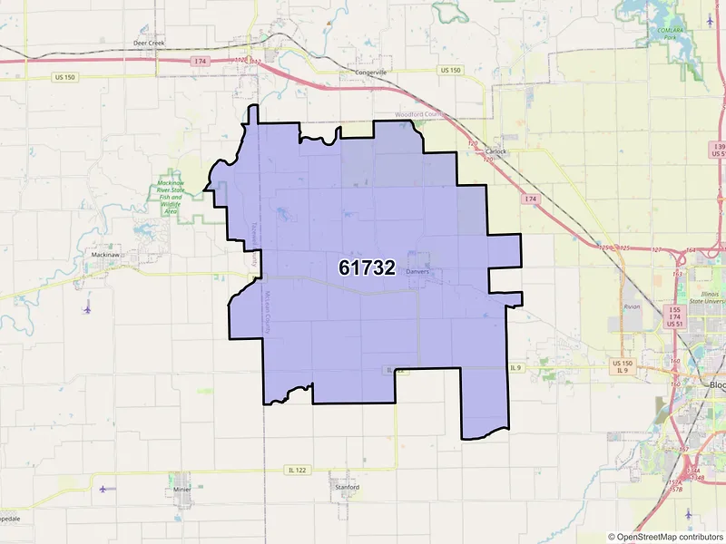 Map of Danvers, Illinois and ZIP codes
