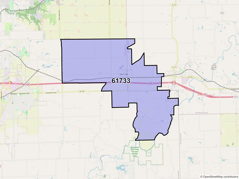 Map of ZIP Code 61733 — Deer Creek, IL