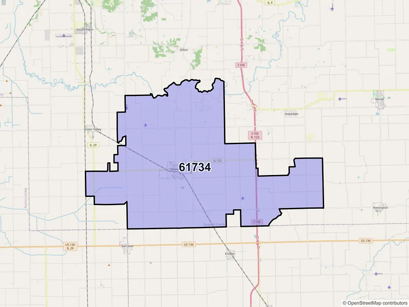 Map of Delavan, Illinois and ZIP codes