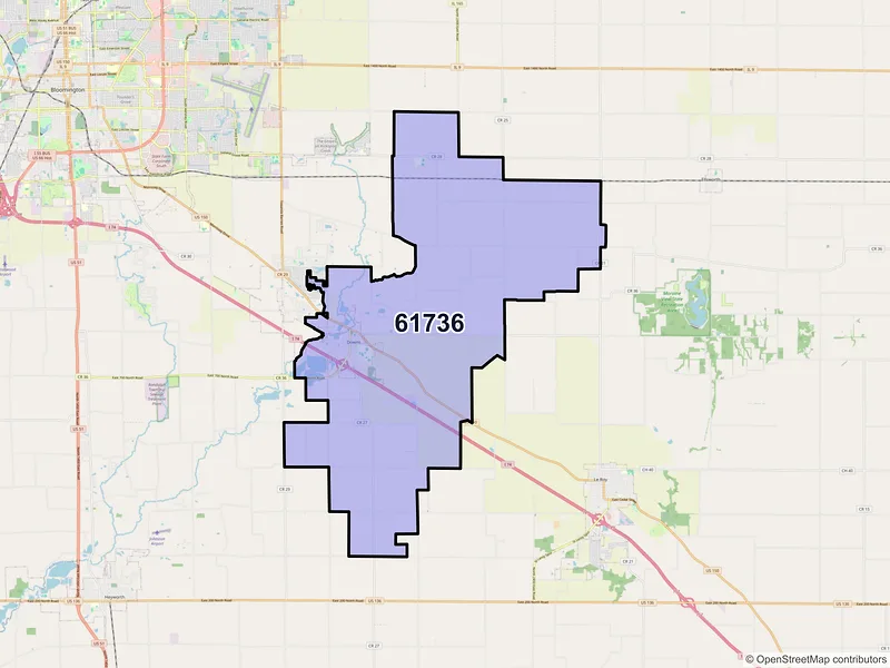 Map of ZIP Code 61736 — Downs, IL