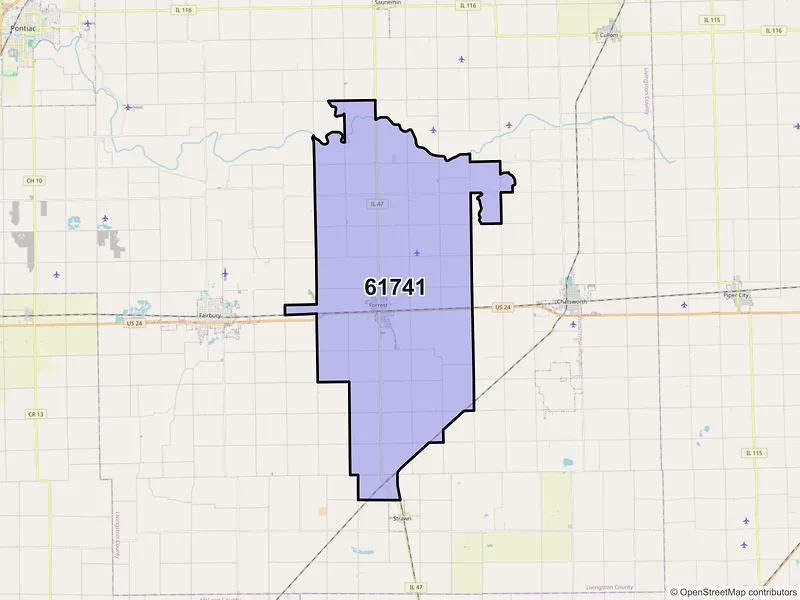 Map of ZIP Code 61741 — Forrest, IL