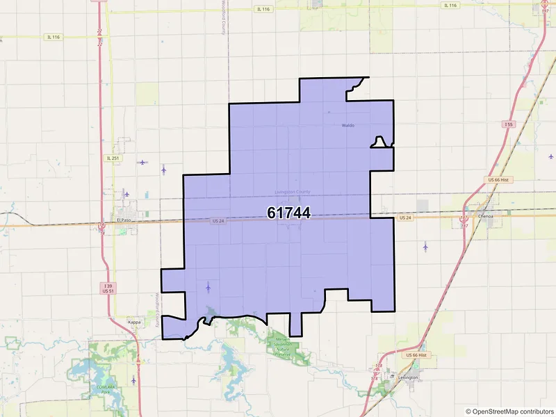 Map of ZIP Code 61744 — Gridley, IL