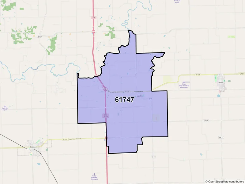 Map of Hopedale, Illinois and ZIP codes