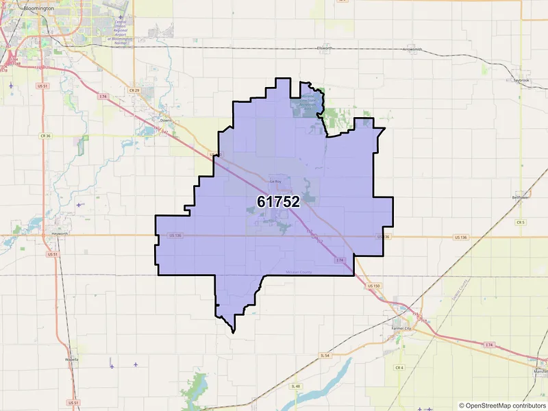 Map of ZIP Code 61752 — Le Roy, IL