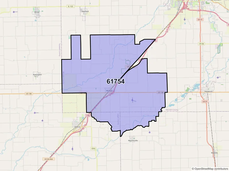 Map of ZIP Code 61754 — Mc Lean, IL