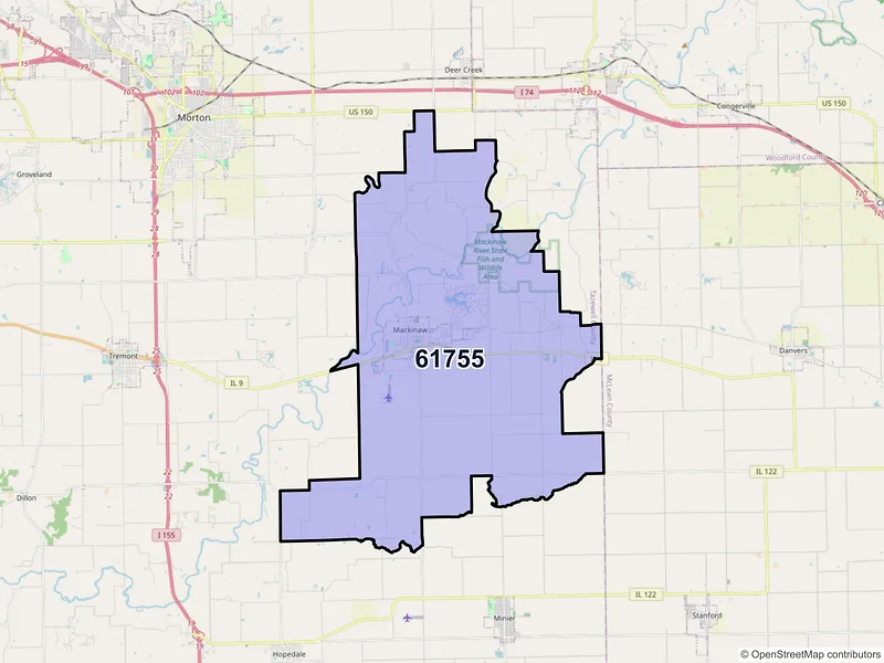 Map of ZIP Code 61755 — Mackinaw, IL
