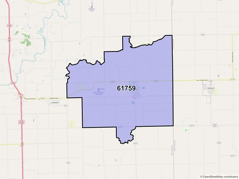 Map of ZIP Code 61759 — Minier, IL