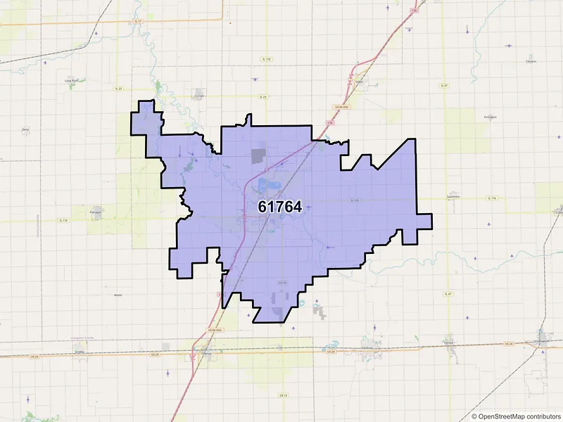 Map of Pontiac, Illinois and ZIP codes