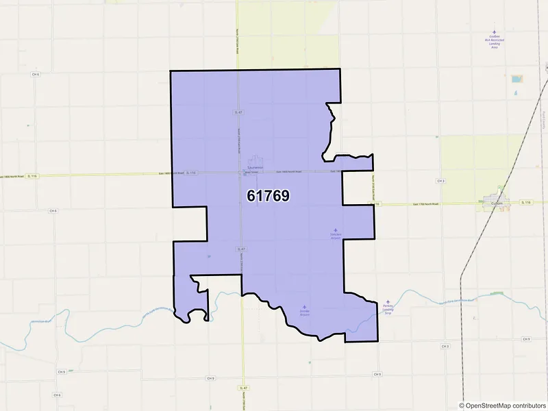 Map of ZIP Code 61769 — Saunemin, IL