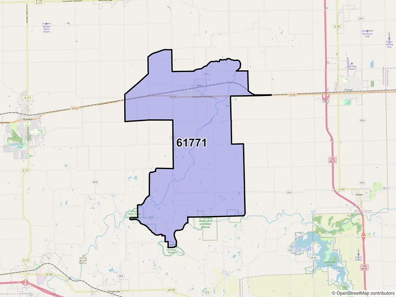 Map of Secor, Illinois and ZIP codes
