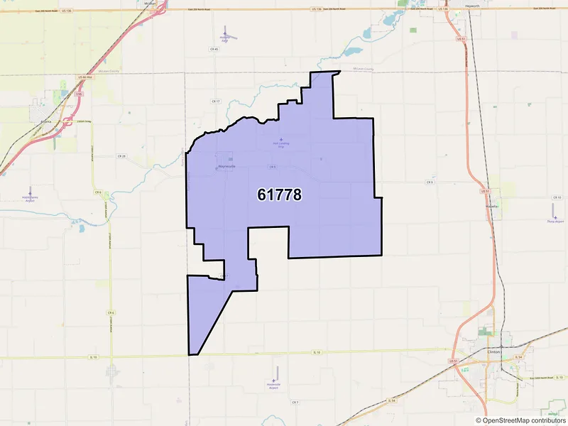 Map of ZIP Code 61778 — Waynesville, IL