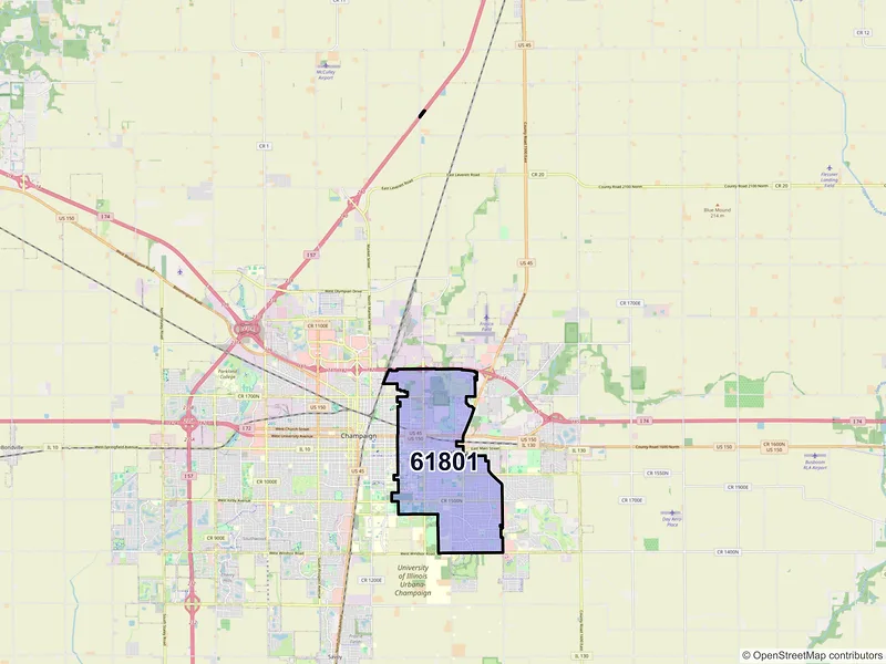 Map of ZIP Code 61801 — Urbana, IL