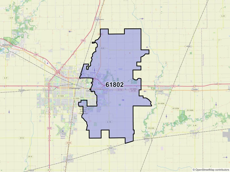 Map of ZIP Code 61802 — Urbana, IL