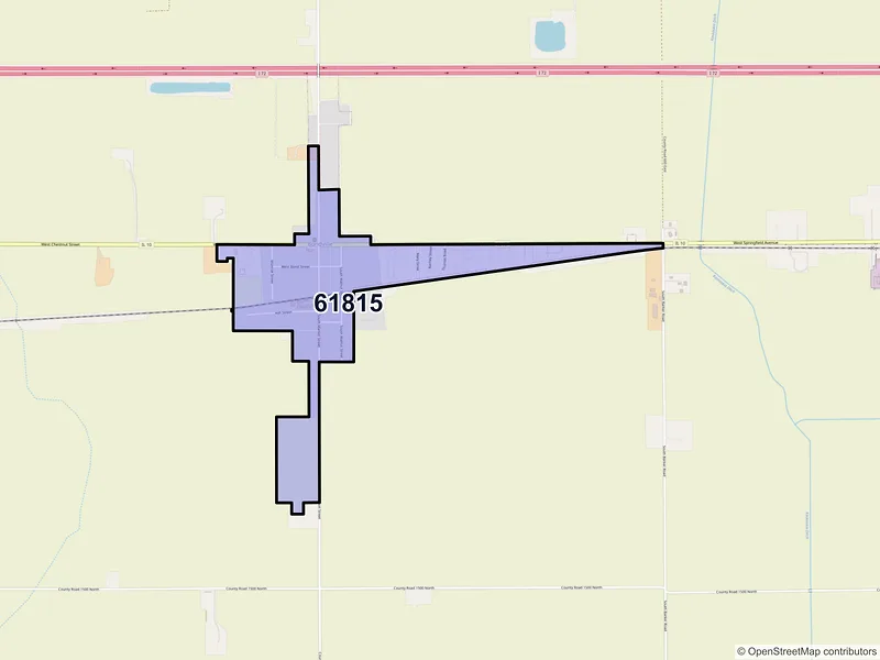 Map of Bondville, Illinois and ZIP codes