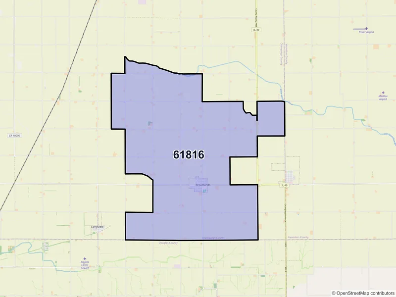 Map of ZIP Code 61816 — Broadlands, IL