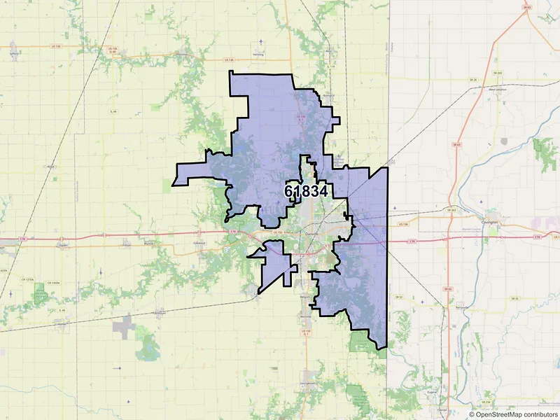 Map of ZIP Code 61834 — Danville, IL