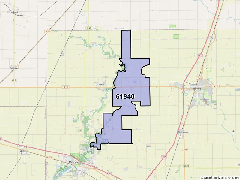 Map of ZIP Code 61840 — Dewey, IL