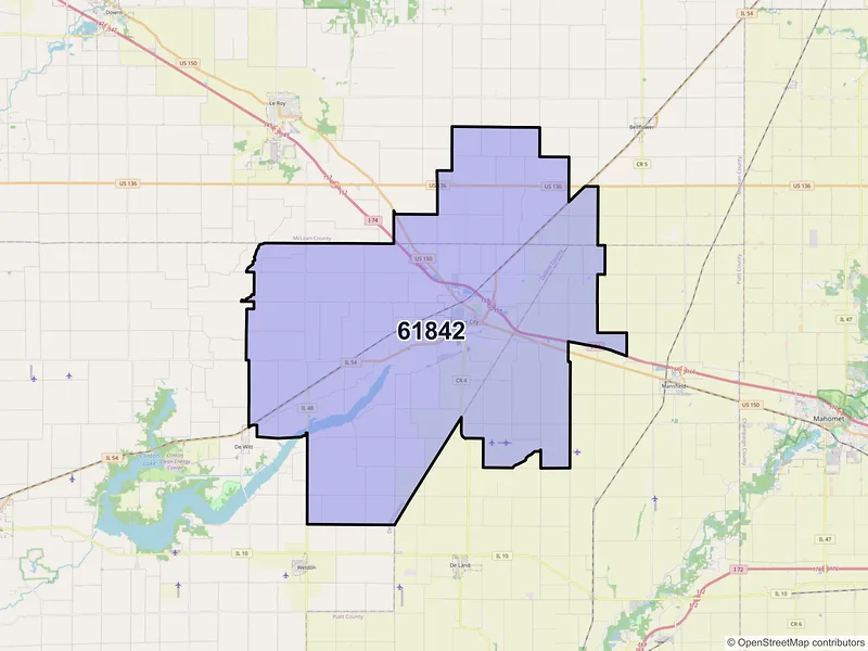 Map of ZIP Code 61842 — Farmer City, IL