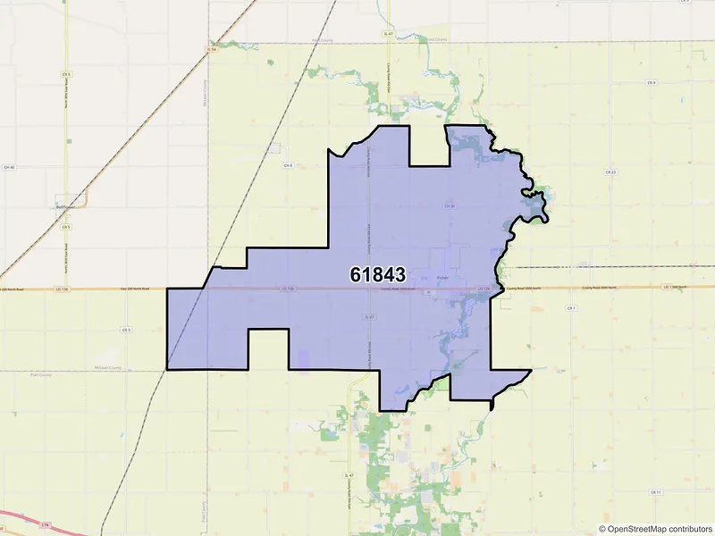 Map of Fisher, Illinois and ZIP codes