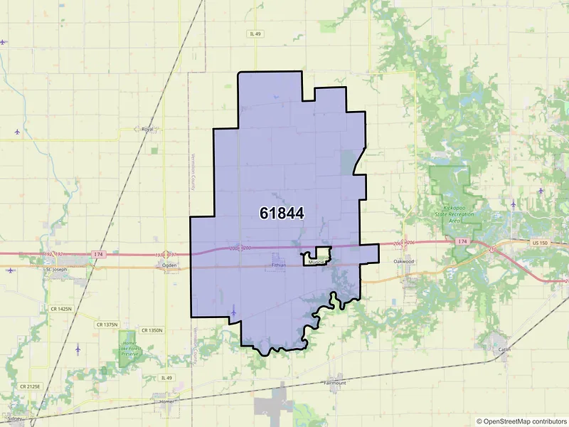 Map of ZIP Code 61844 — Fithian, IL