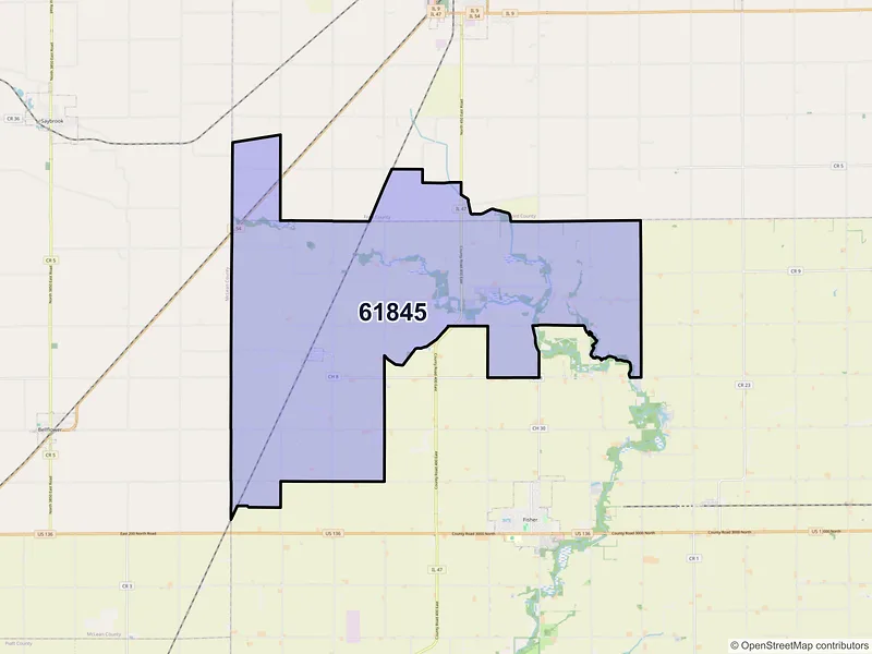 Map of ZIP Code 61845 — Foosland, IL