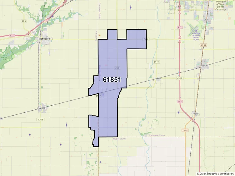 Map of ZIP Code 61851 — Ivesdale, IL