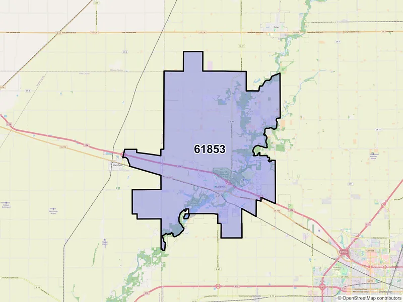 Map of Mahomet, Illinois and ZIP codes