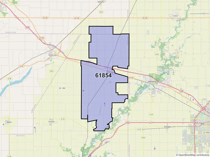 Map of ZIP Code 61854 — Mansfield, IL