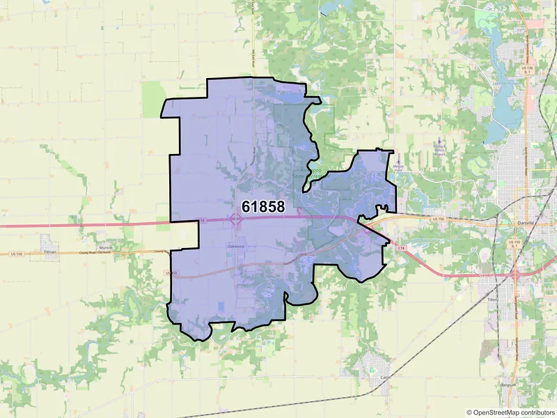 Map of ZIP Code 61858 — Oakwood, IL