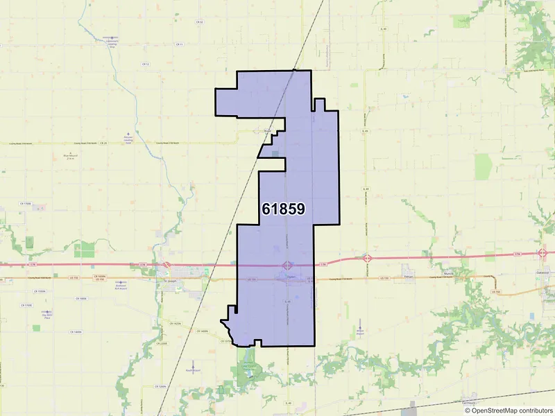 Map of Ogden, Illinois and ZIP codes
