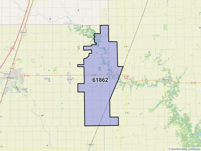 Map of ZIP Code 61862 — Penfield, IL