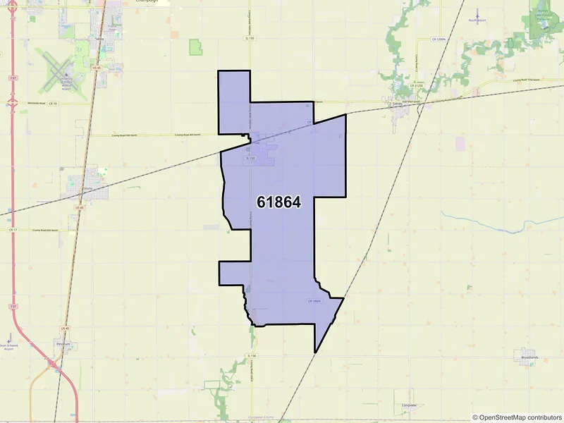 Map of ZIP Code 61864 — Philo, IL