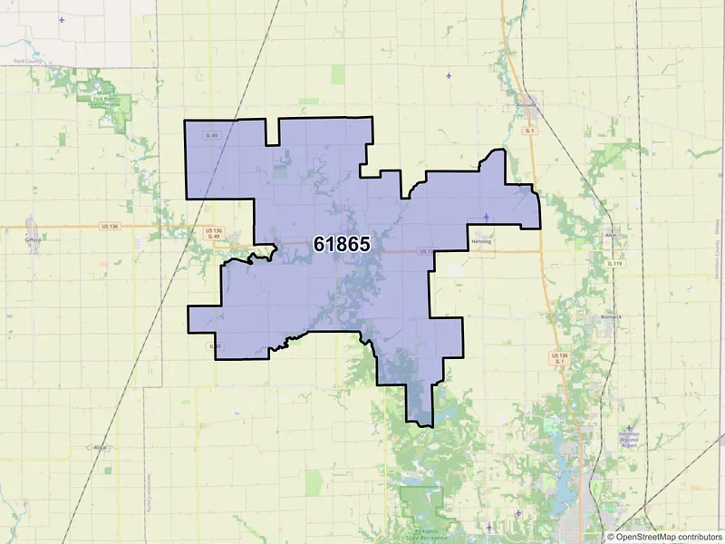 Map of ZIP Code 61865 — Potomac, IL