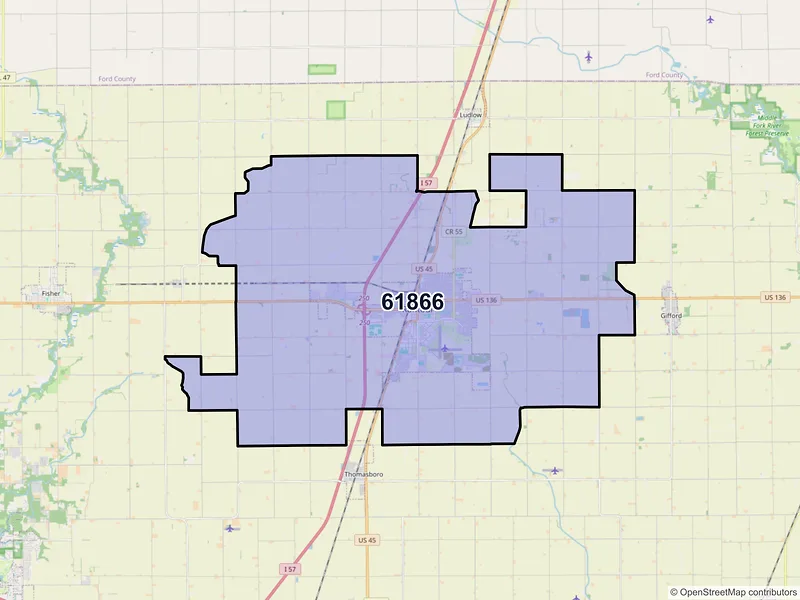 Map of ZIP Code 61866 — Rantoul, IL