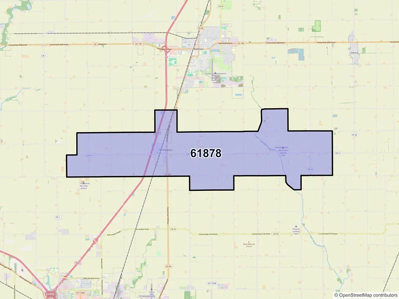 Map of Thomasboro, Illinois and ZIP codes