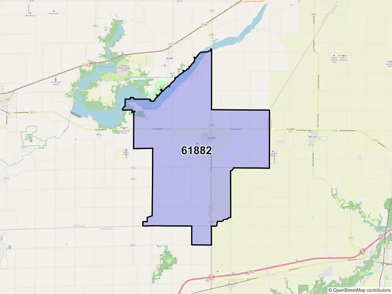 Map of ZIP Code 61882 — Weldon, IL