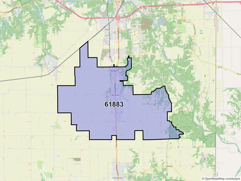 Map of ZIP Code 61883 — Westville, IL