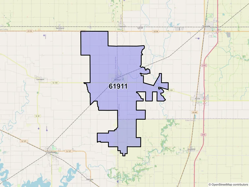 Map of Arthur, Illinois and ZIP codes