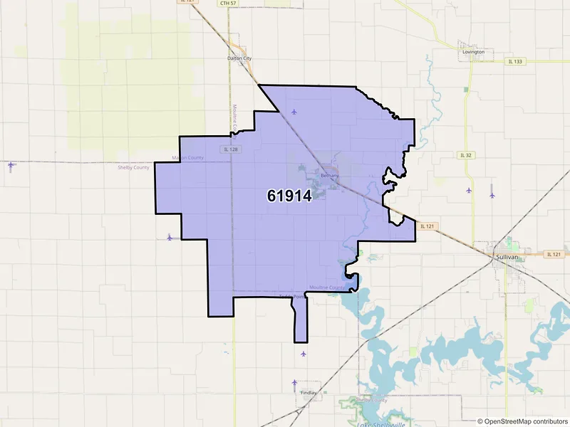 Map of Bethany, Illinois and ZIP codes