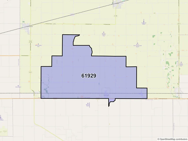 Map of ZIP Code 61929 — Hammond, IL