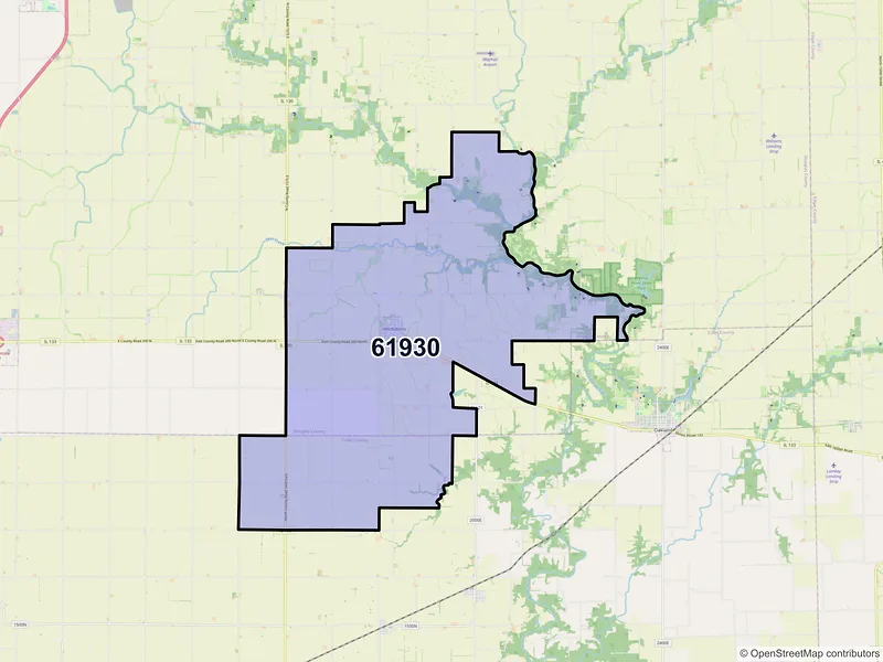 Map of ZIP Code 61930 — Hindsboro, IL