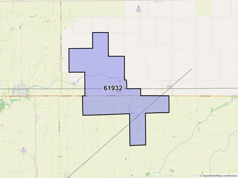 Map of ZIP Code 61932 — Hume, IL