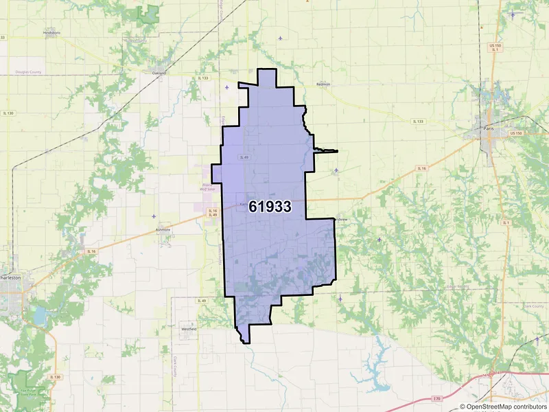 Map of ZIP Code 61933 — Kansas, IL